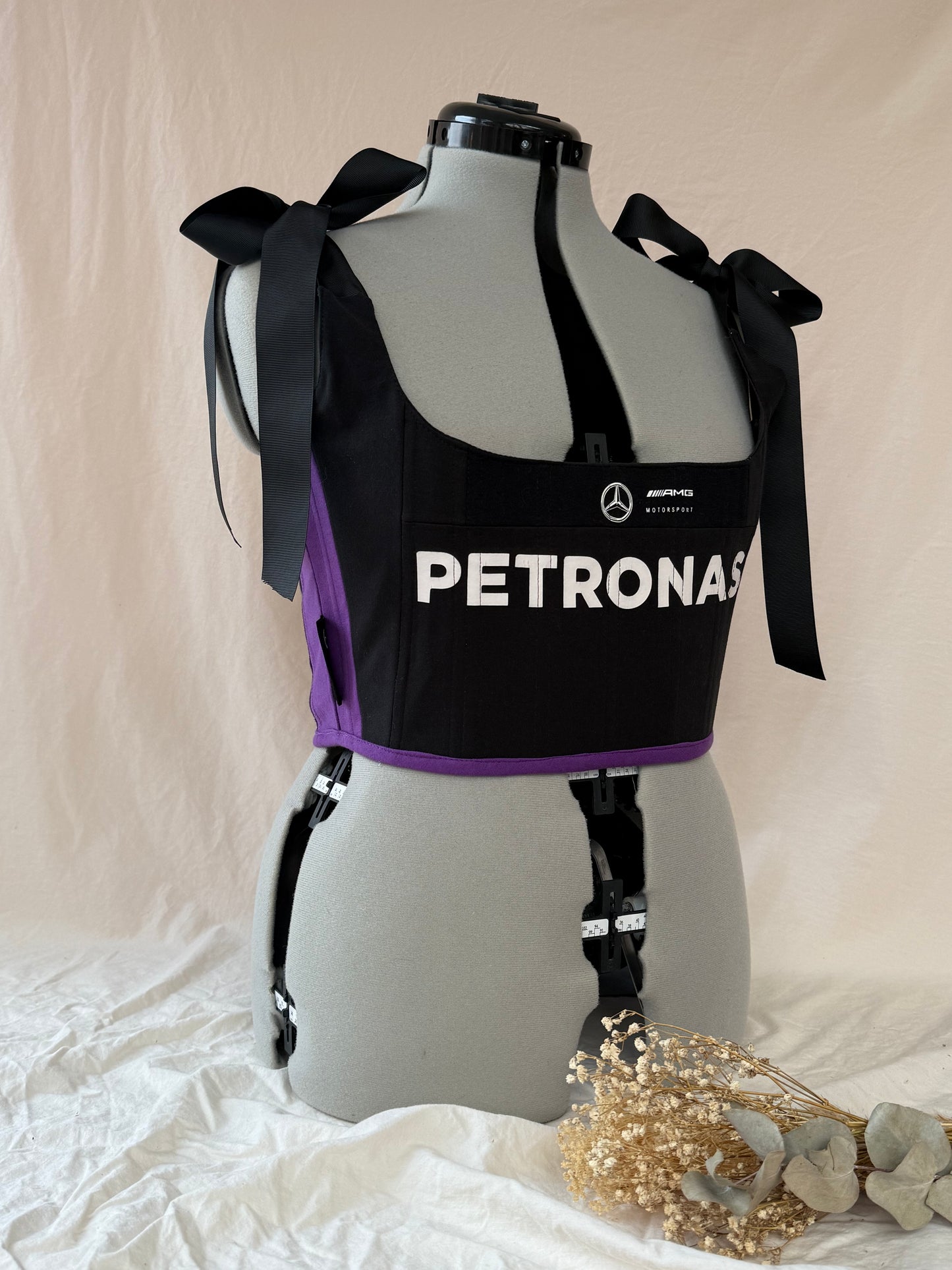 Reworked Mercedes black and purple cropped back lacing corset - M