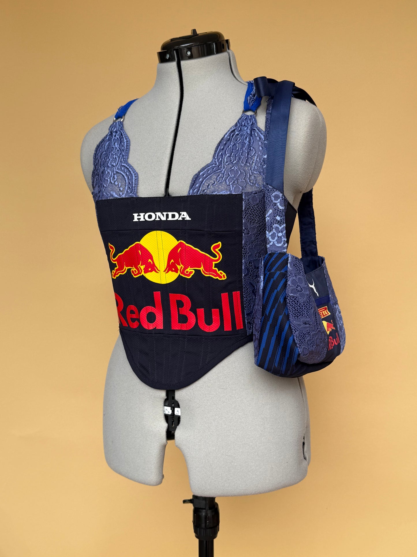 Reworked Redbull Lace Corset with Matching Shoulder Bag - S
