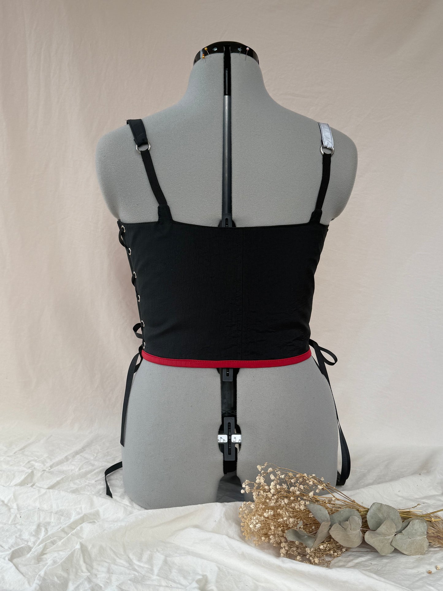 Reworked Red and Black cropped back lacing corset - S
