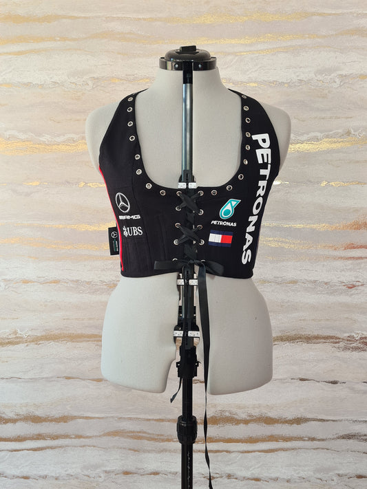 Reworked Mercedes cropped front lacing corset - M