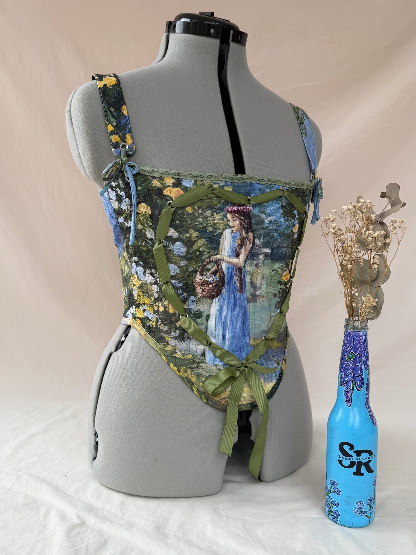 Reworked Floral Garden cropped back lacing corset - S