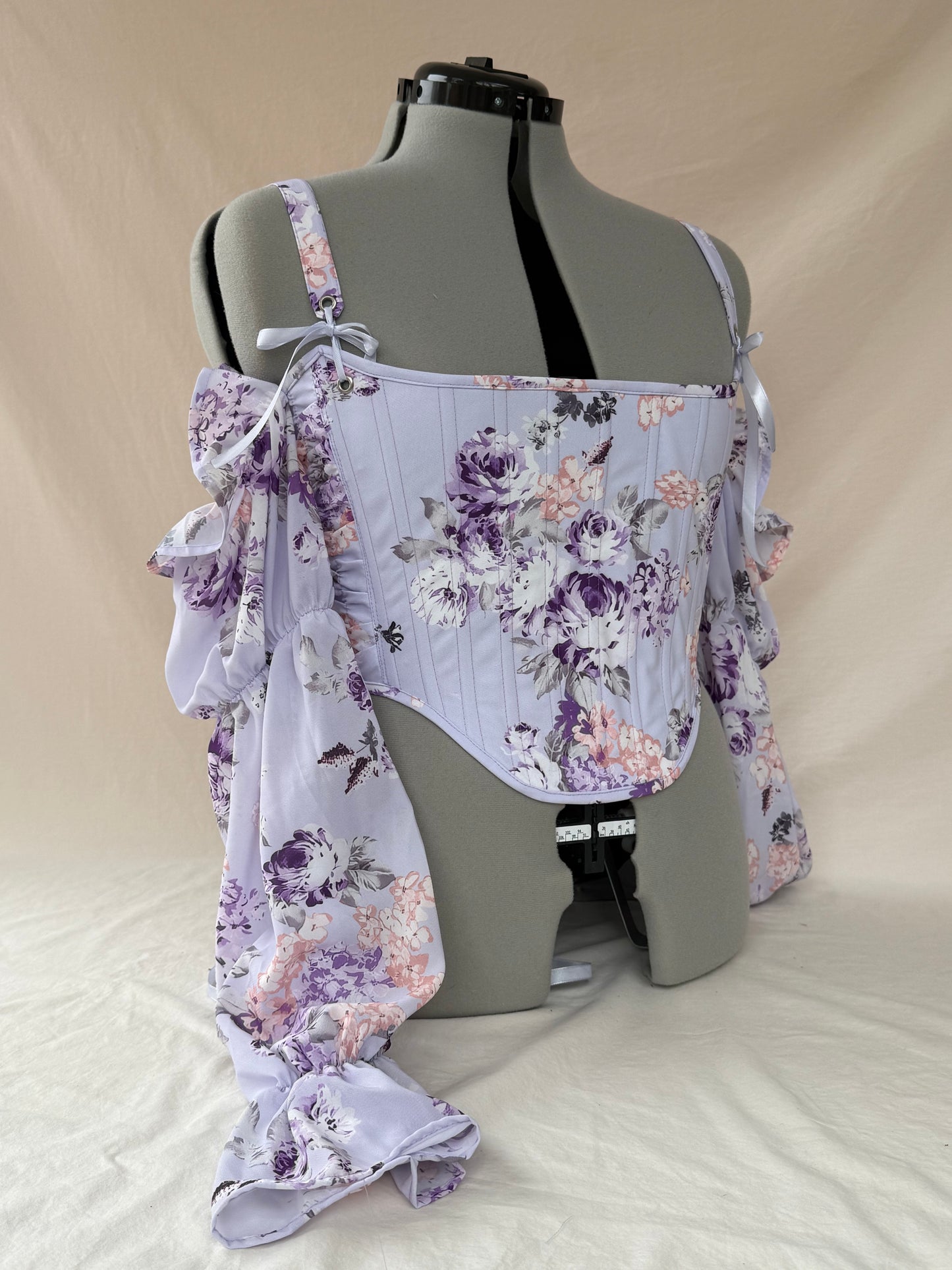 Reworked Purple Floral cropped back lacing corset - M