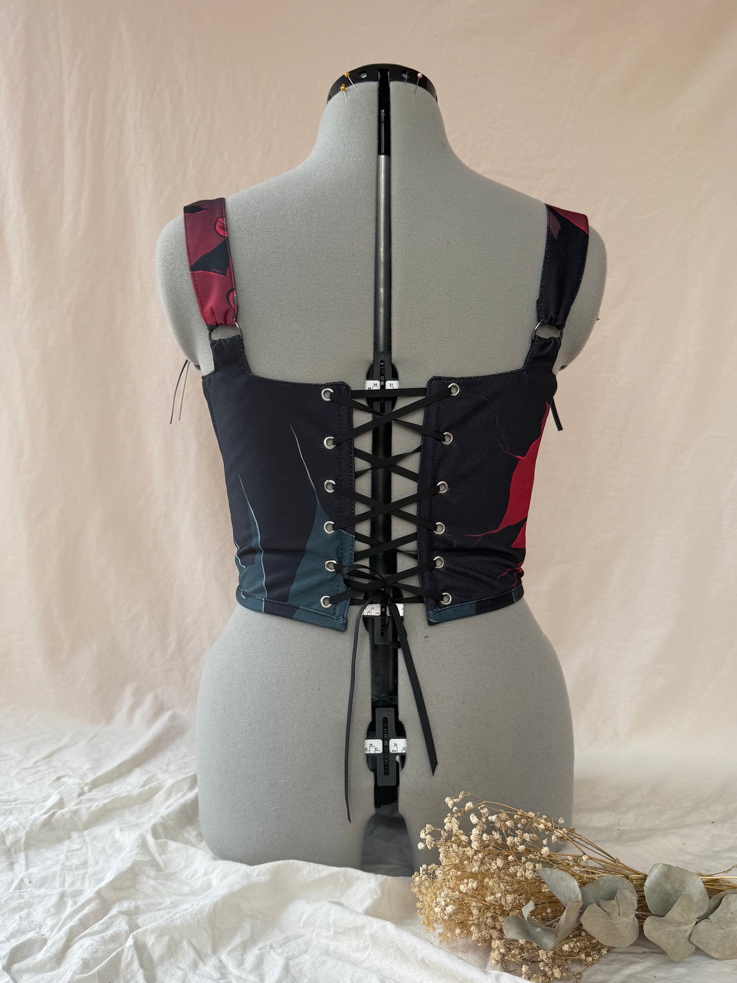 Reworked Jason/Friday the 13th cropped back lacing corset - S