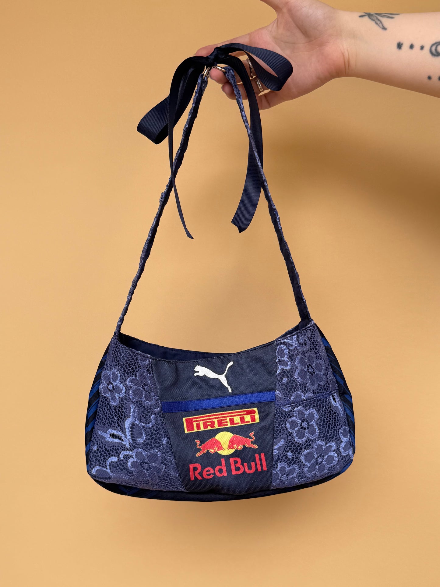 Reworked Redbull Lace Corset with Matching Shoulder Bag - S