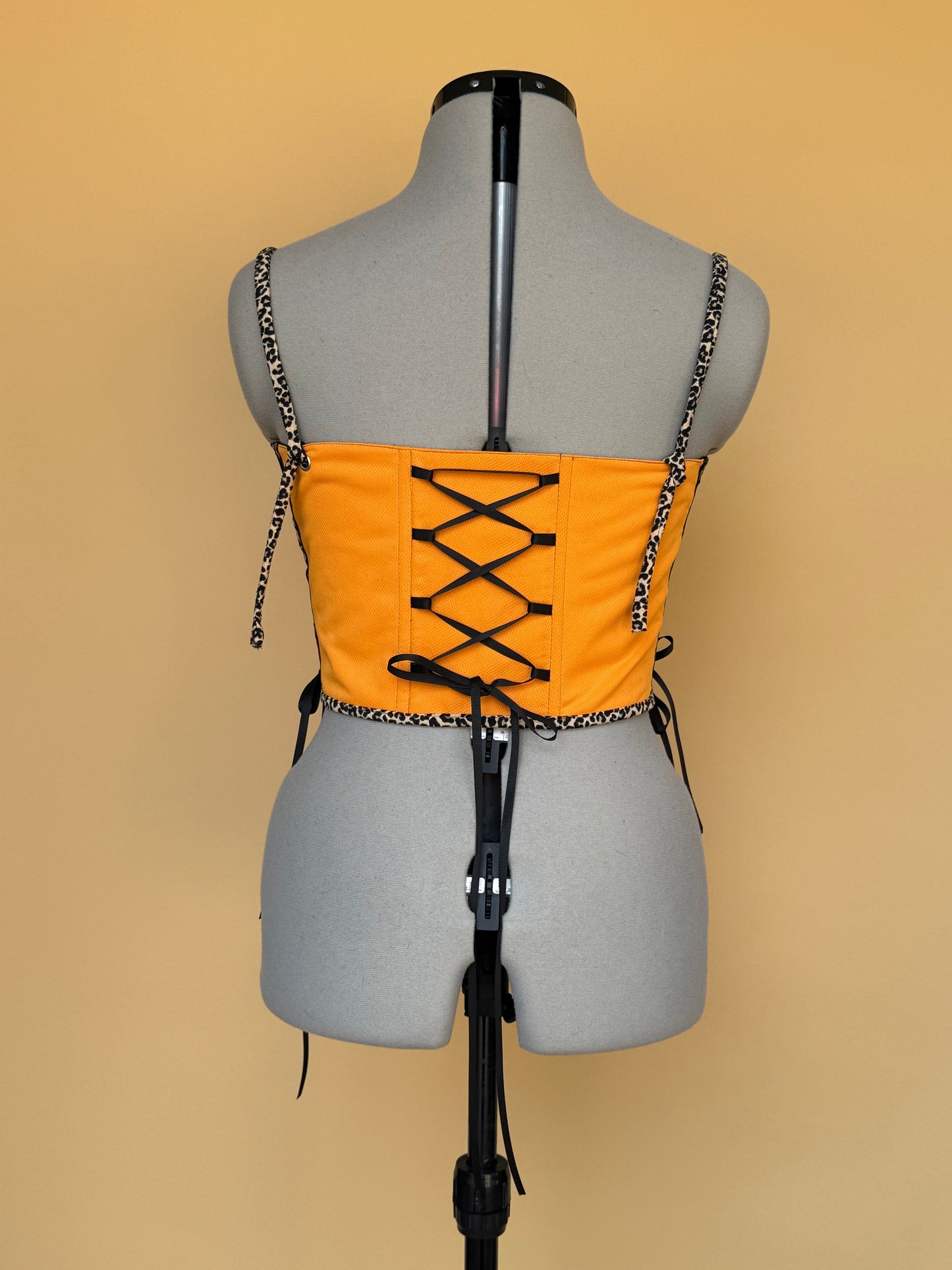 Reworked McLaren leopard print cropped side lacing corset -S