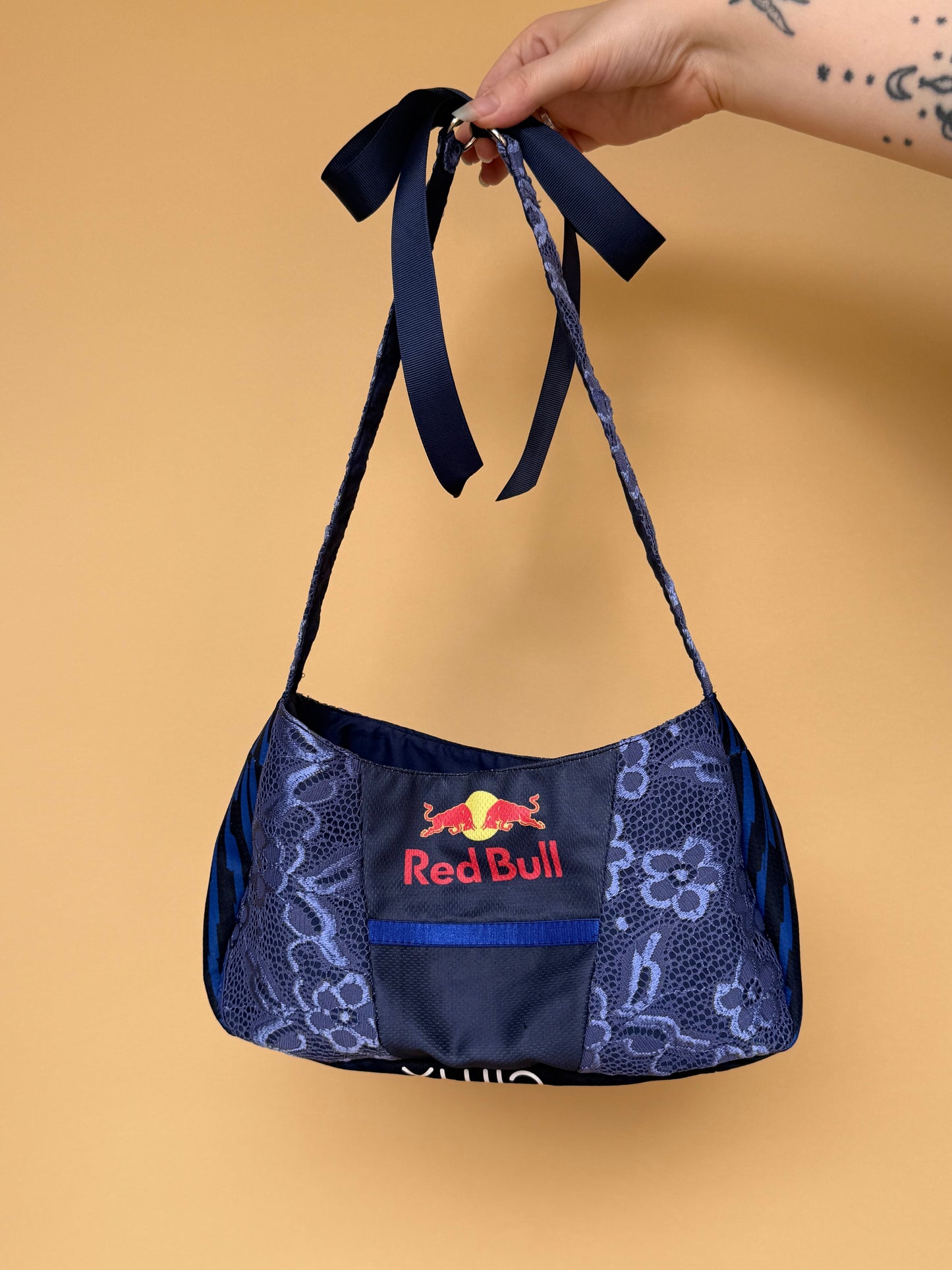 Reworked Redbull Lace Corset with Matching Shoulder Bag - S