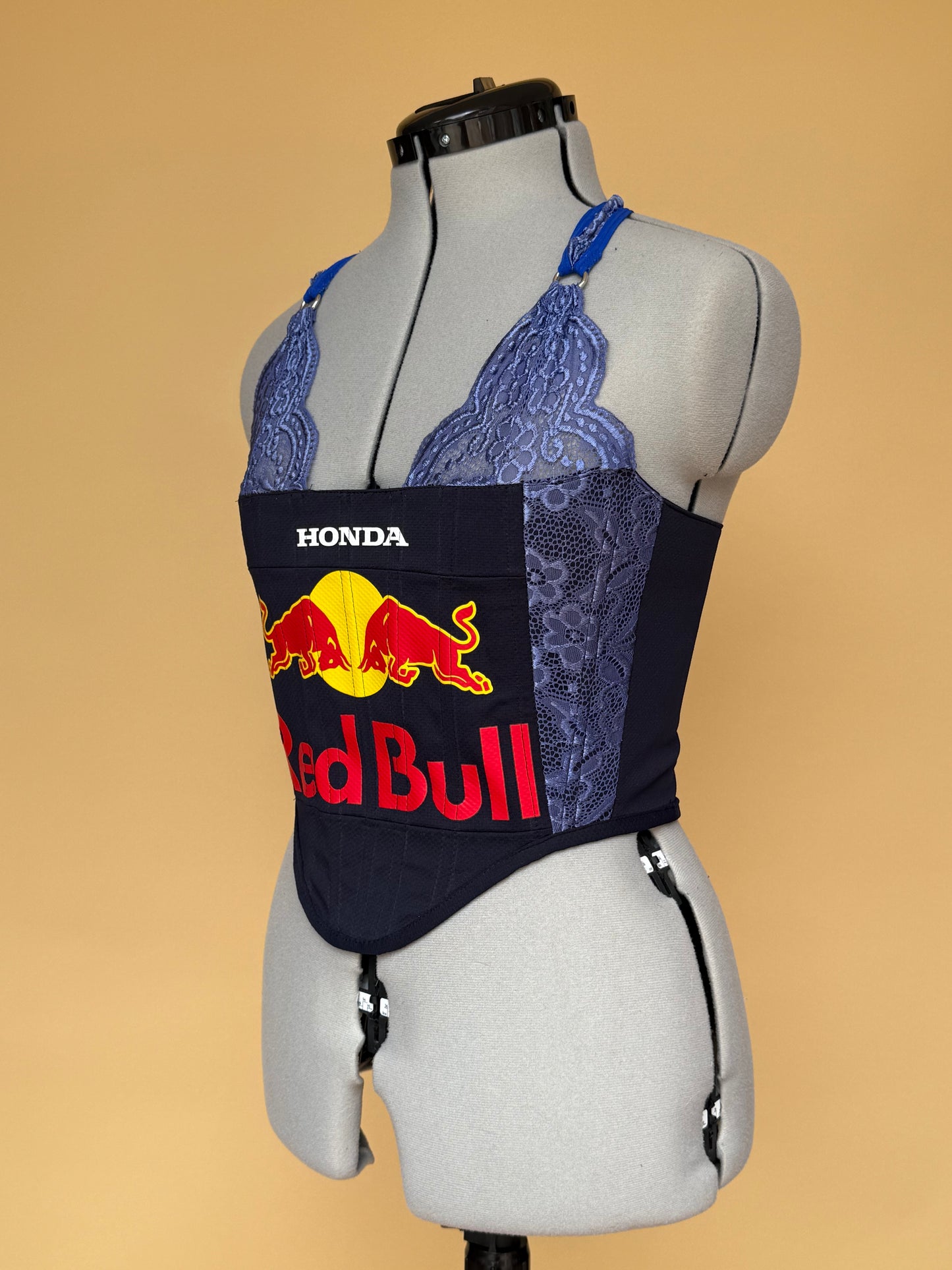 Reworked Redbull Lace Corset with Matching Shoulder Bag - S