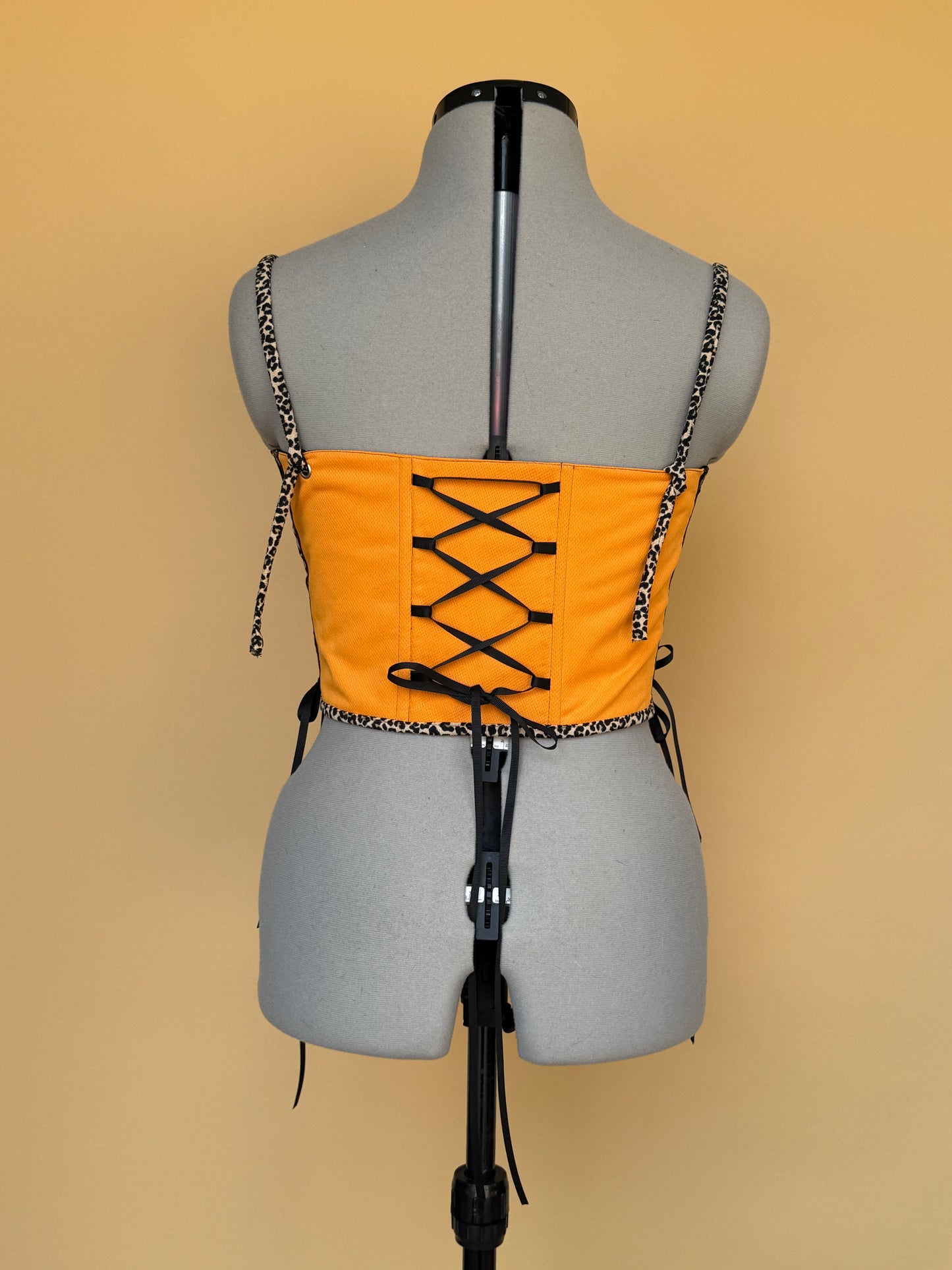 Reworked McLaren leopard print cropped side lacing corset -S