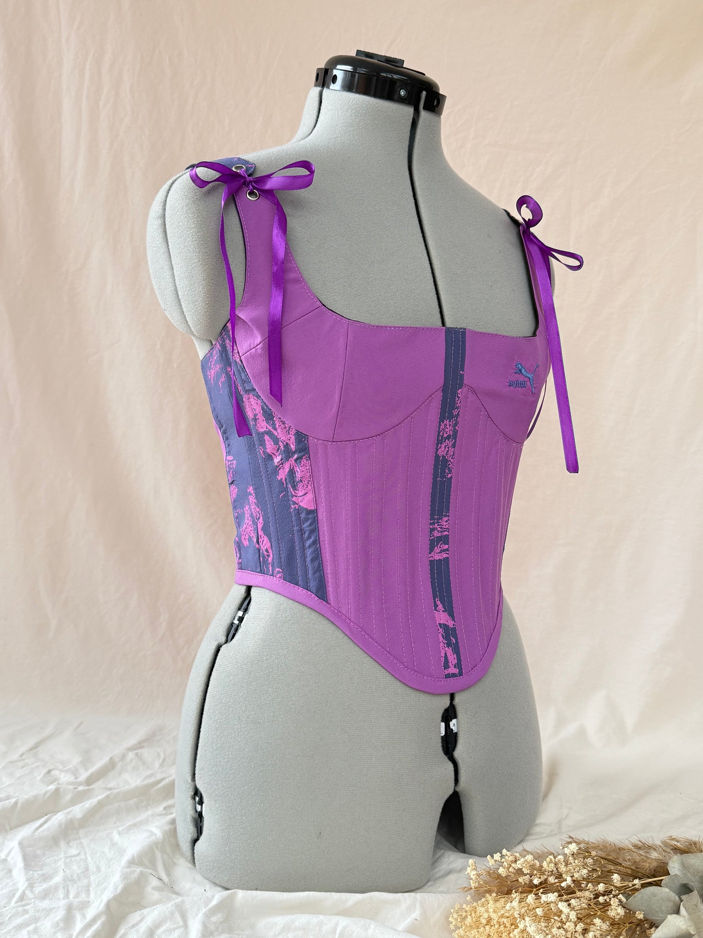 Reworked Purple Puma Cropped back lacing corset - XS/S