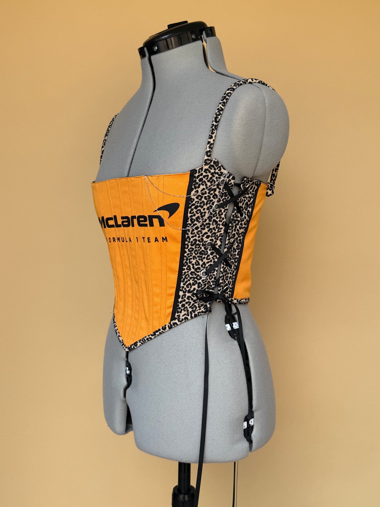 Reworked McLaren leopard print cropped side lacing corset -S