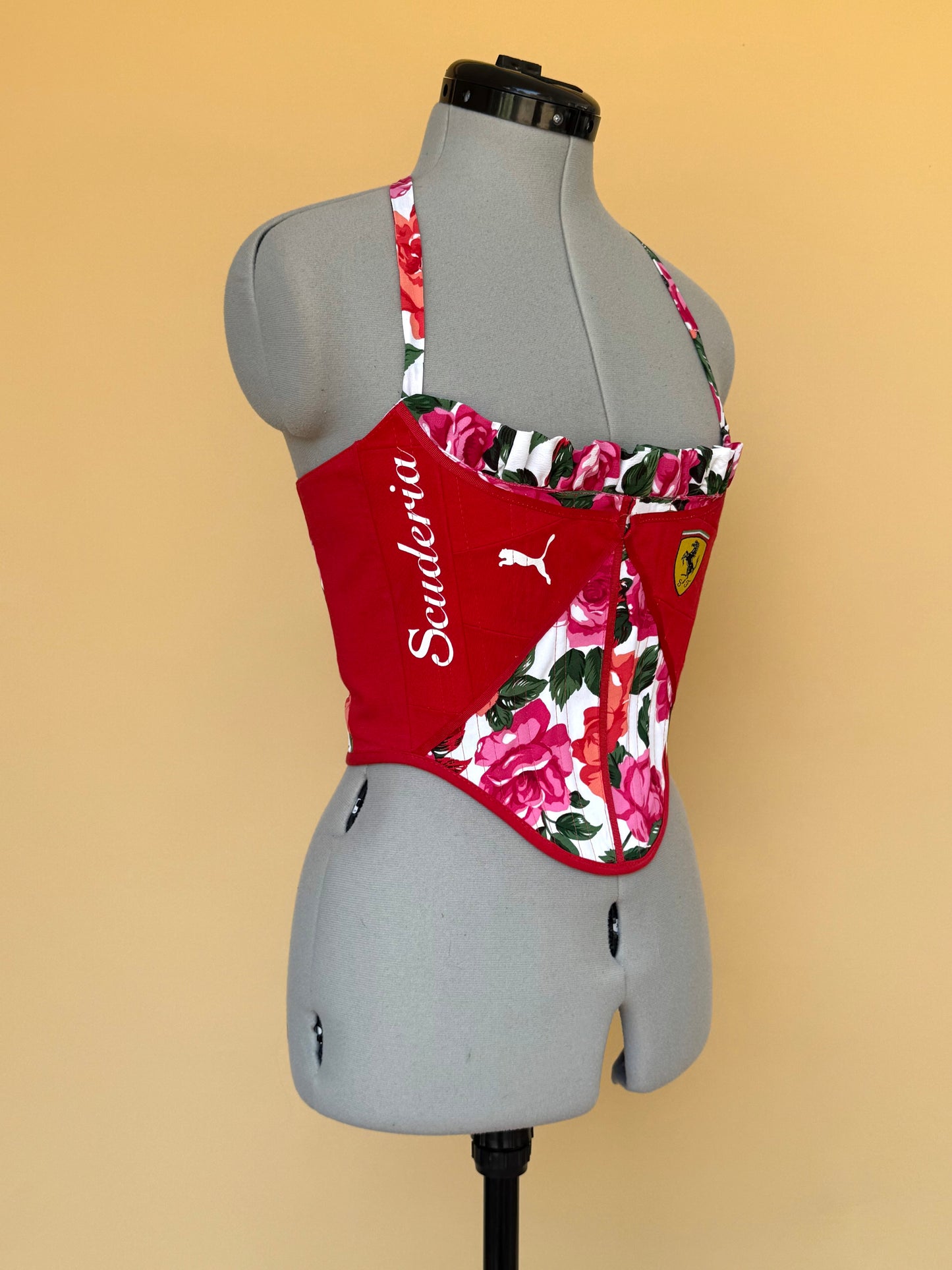 Reworked Ferrari floral ruffle corset -XXS-XS