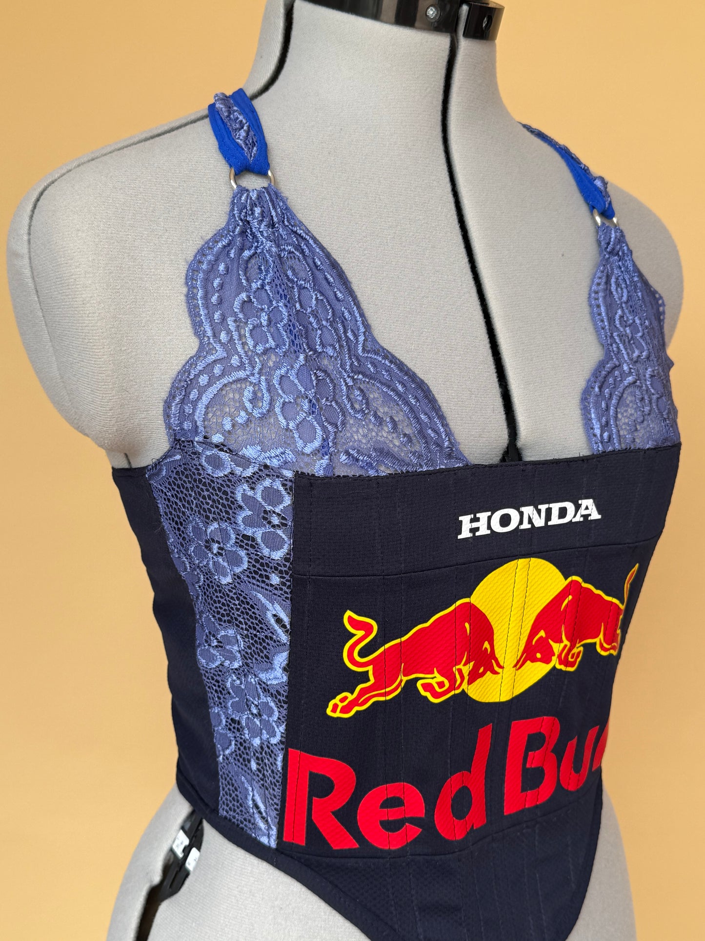 Reworked Redbull Lace Corset with Matching Shoulder Bag - S
