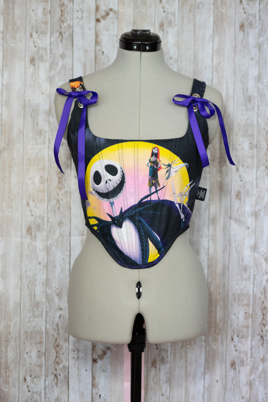 Reworked Nightmare before Christmas cropped back lacing corset - XS/S