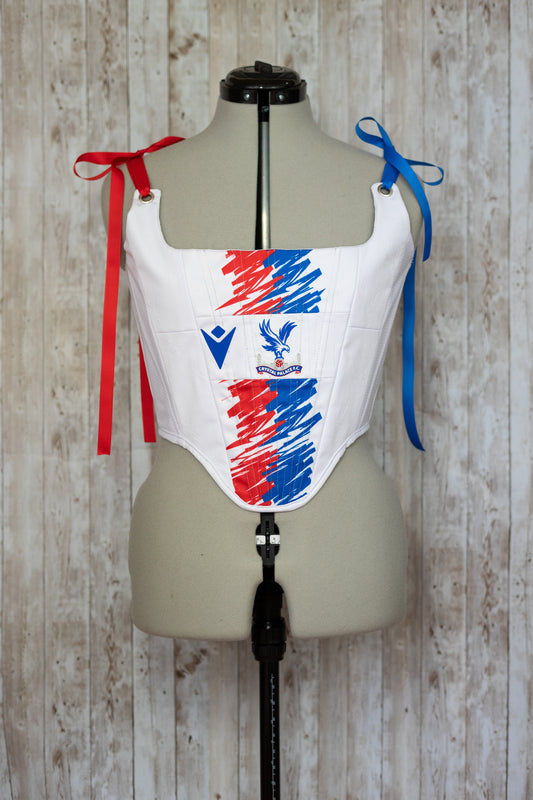 Reworked Crystal Palace F.C white cropped elastic back corset - S