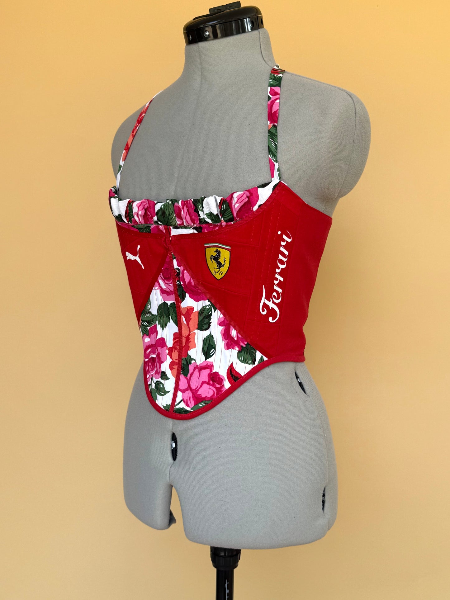 Reworked Ferrari floral ruffle corset -XXS-XS