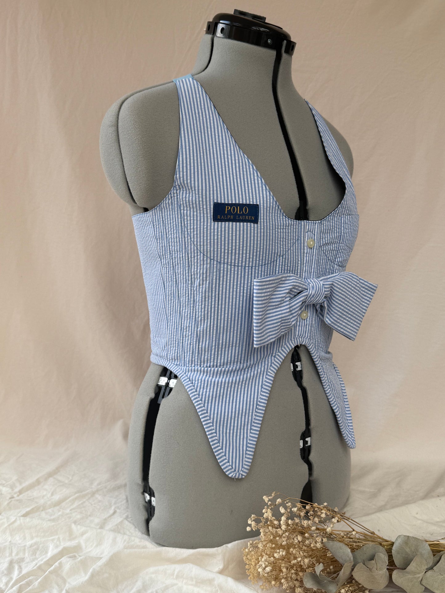 Reworked Ralph Lauren cropped waist coat back lacing corset - S