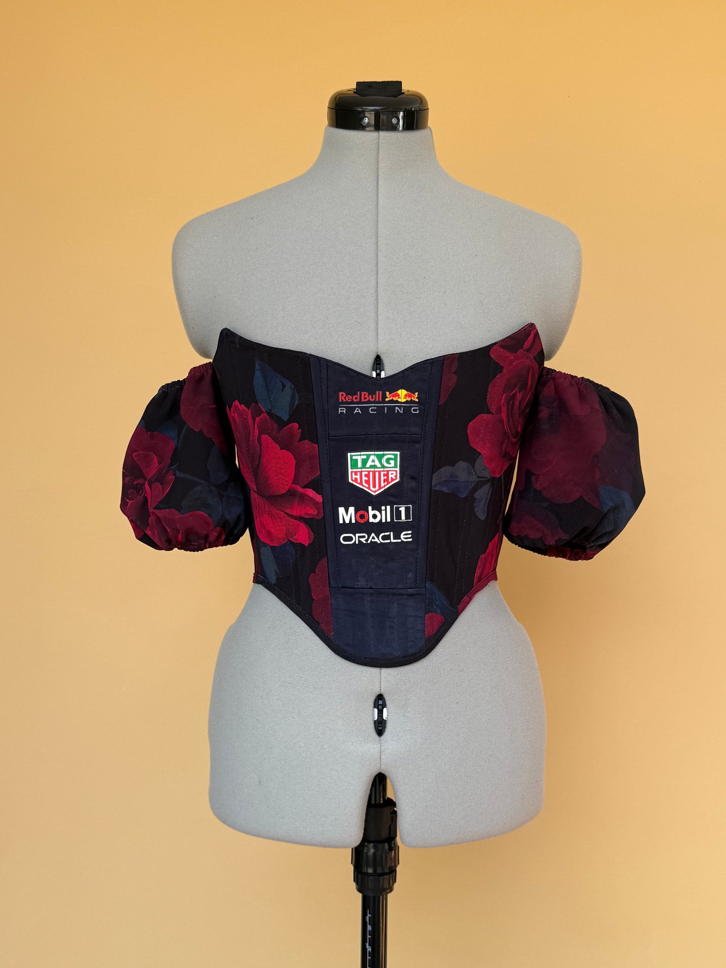 Reworked Redbull cropped back lacing corset with bag -XS