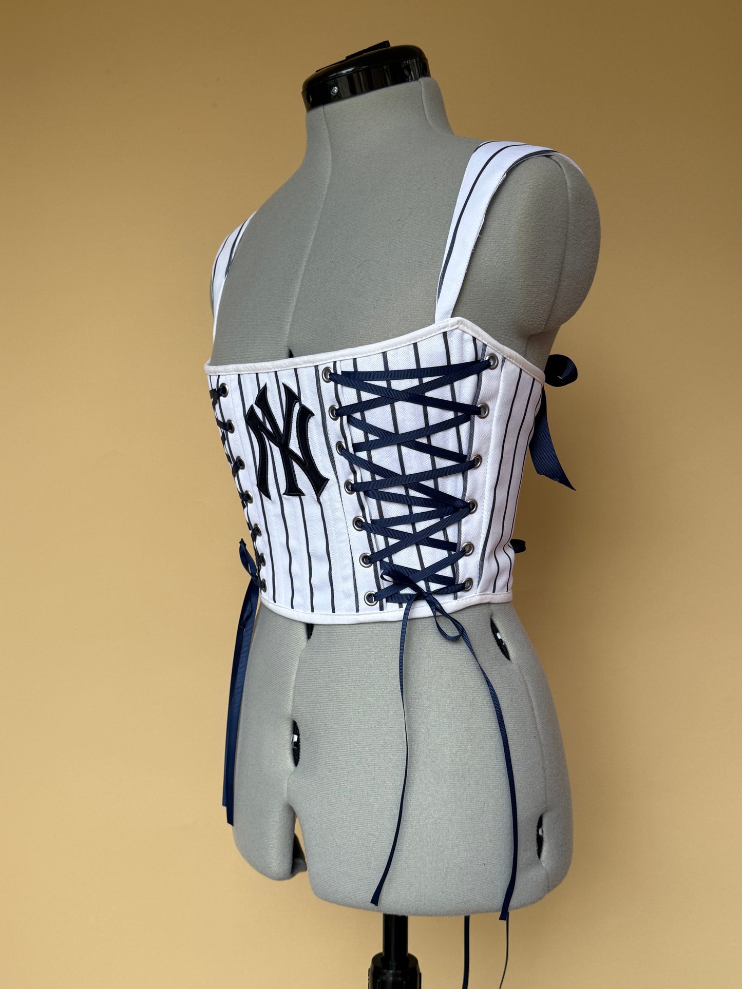 Reworked New York Yankees cropped back lacing corset with matching bag - XS/S