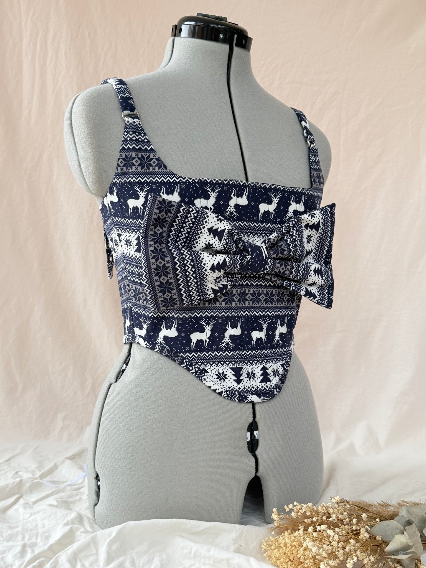 Reworked Festive cropped back lacing corset with Bow detail - XS/S