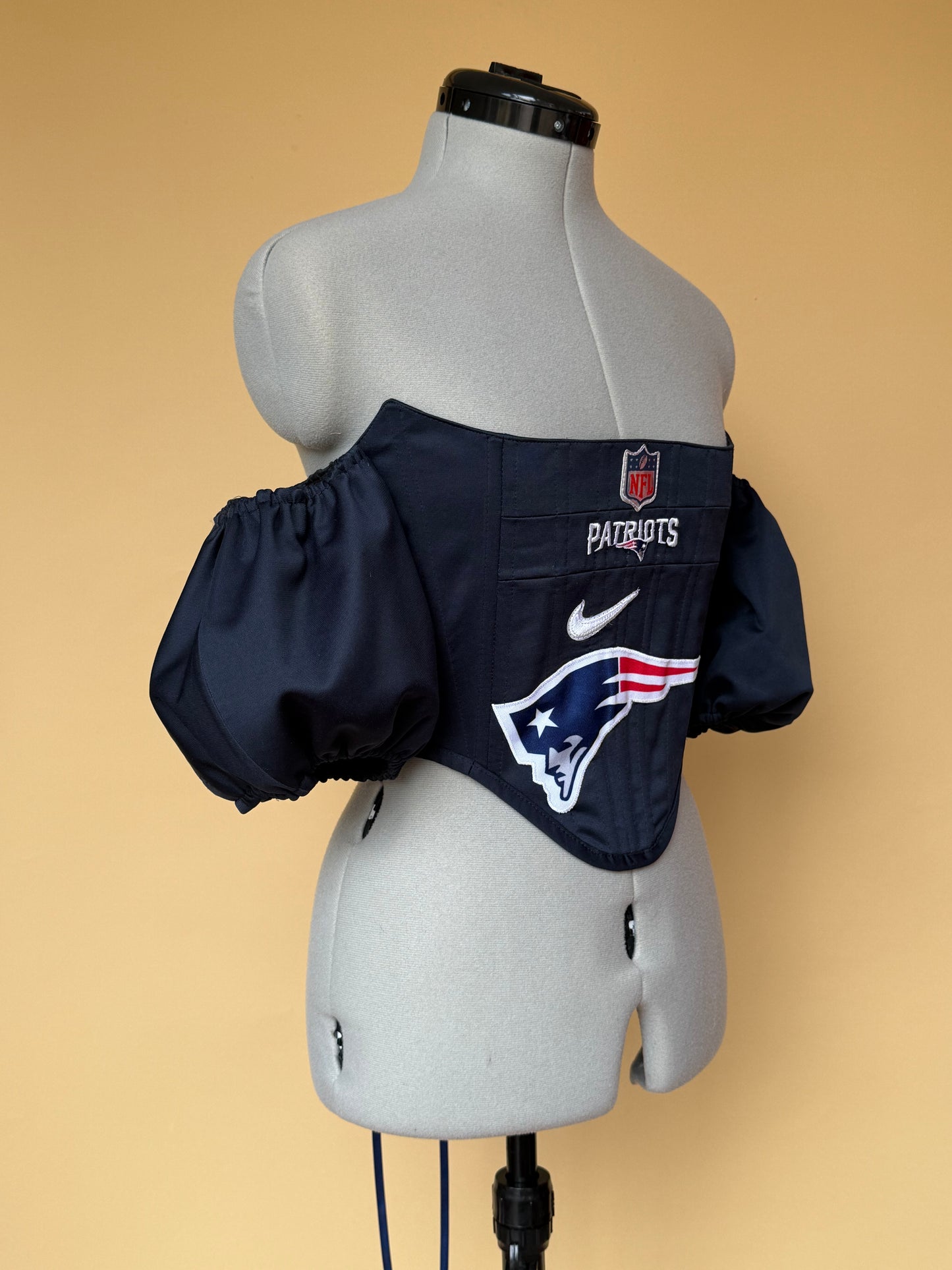 Reworked New England Patriots cropped back lacing corset and matching bag - XS/S