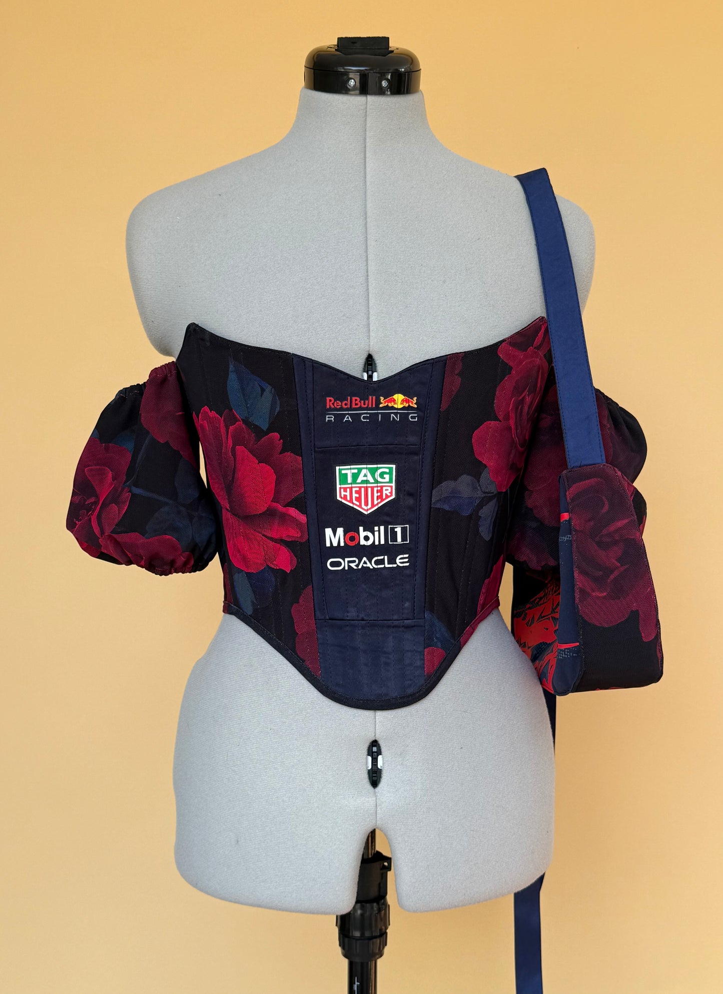 Reworked Redbull cropped back lacing corset with bag -XS