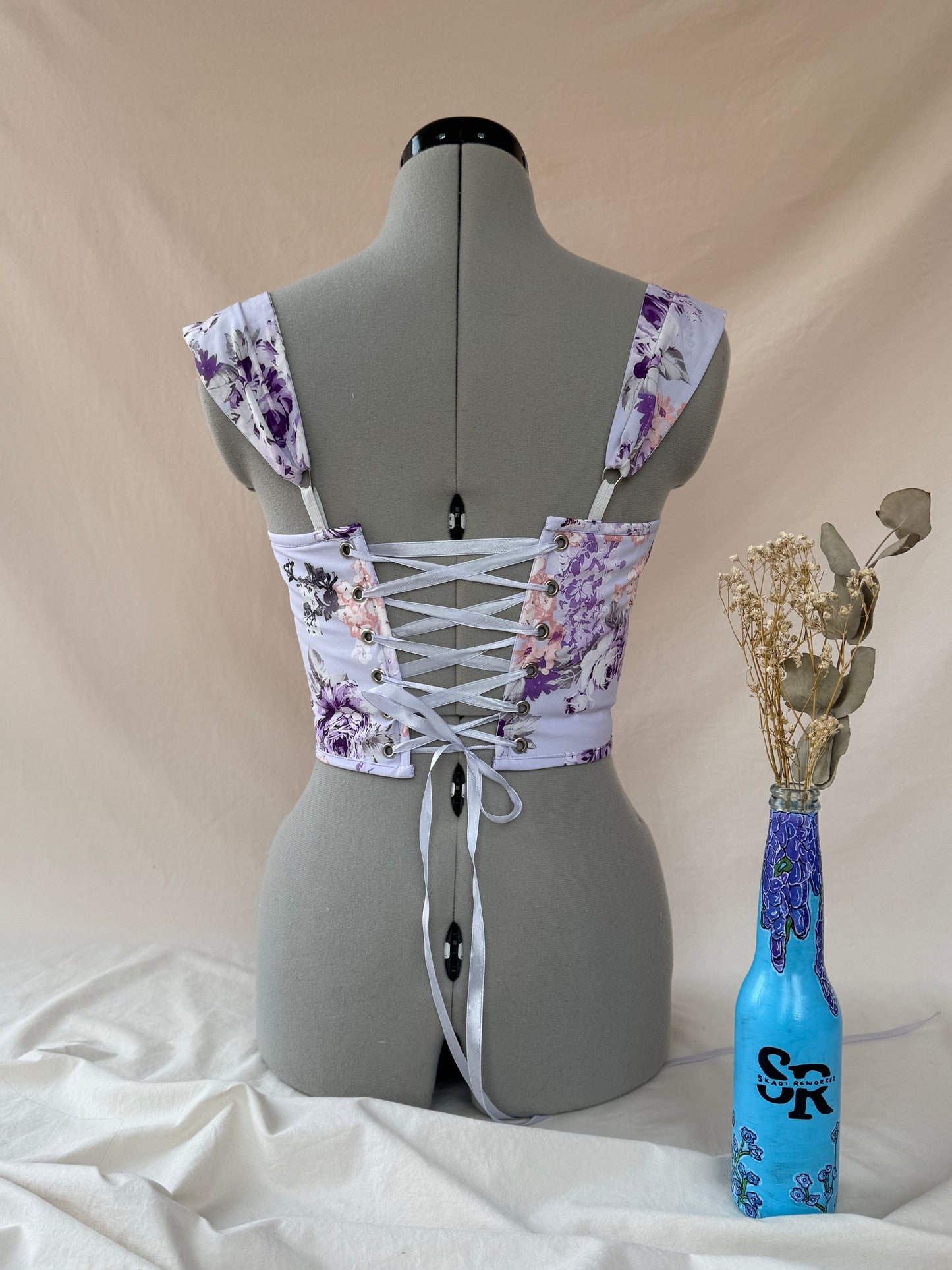 Reworked Floral Ruched back lacing corset - XS