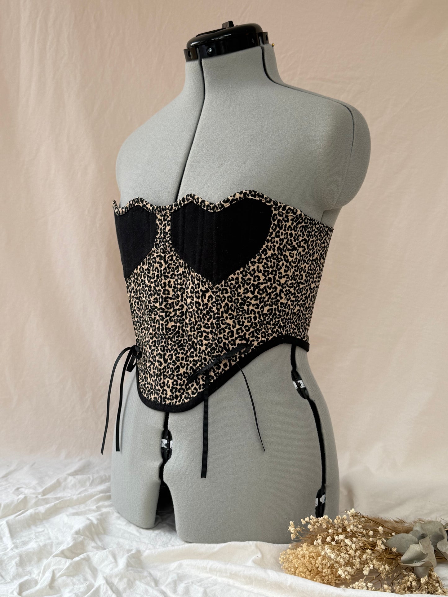 Reworked leopard print heart cropped back lacing corset - XS-S