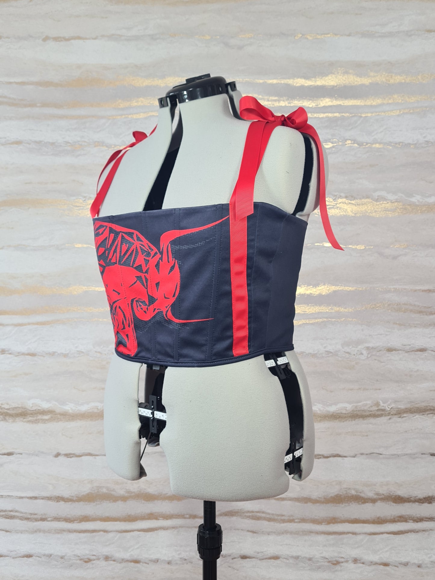 Reworked Redbull cropped back lacing corset - L