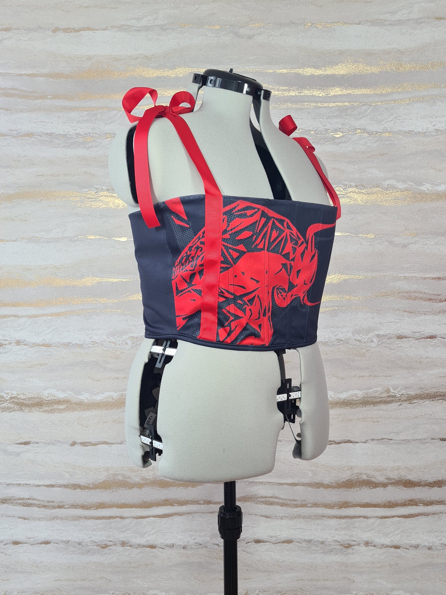 Reworked Redbull cropped back lacing corset - L