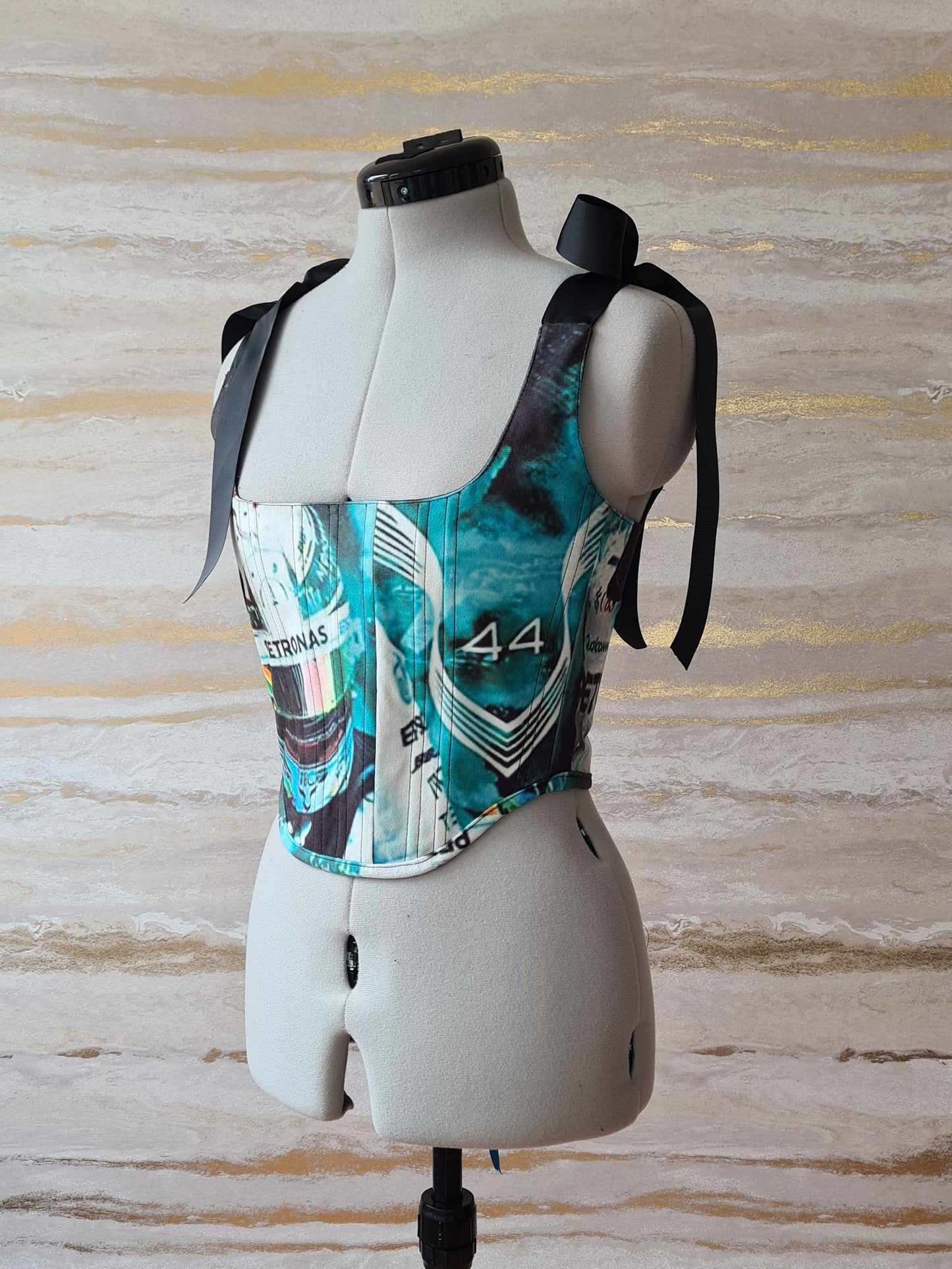 Reworked Lewis Hamilton cropped back lacing corset - XS