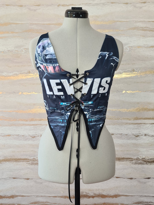 Reworked Lewis Hamilton cropped front lacing corset waistcoat - XXS-XS