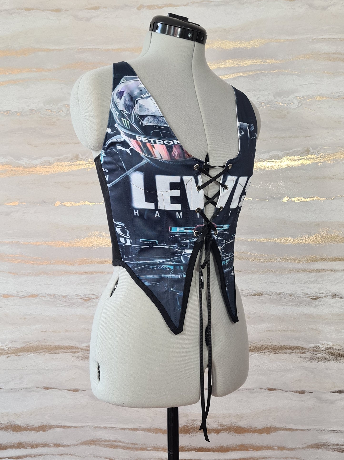 Reworked Lewis Hamilton cropped front lacing corset waistcoat - XXS-XS