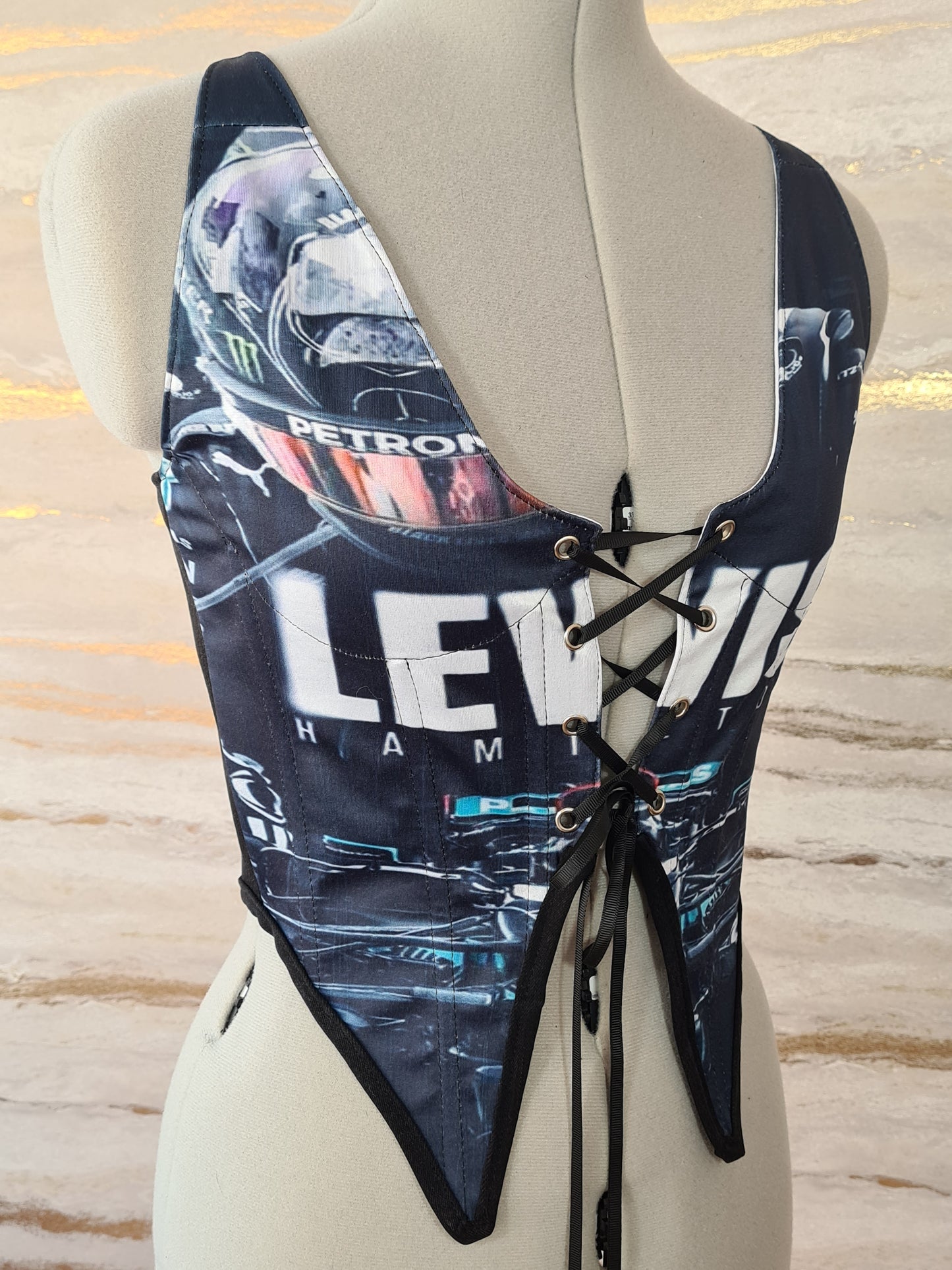 Reworked Lewis Hamilton cropped front lacing corset waistcoat - XXS-XS