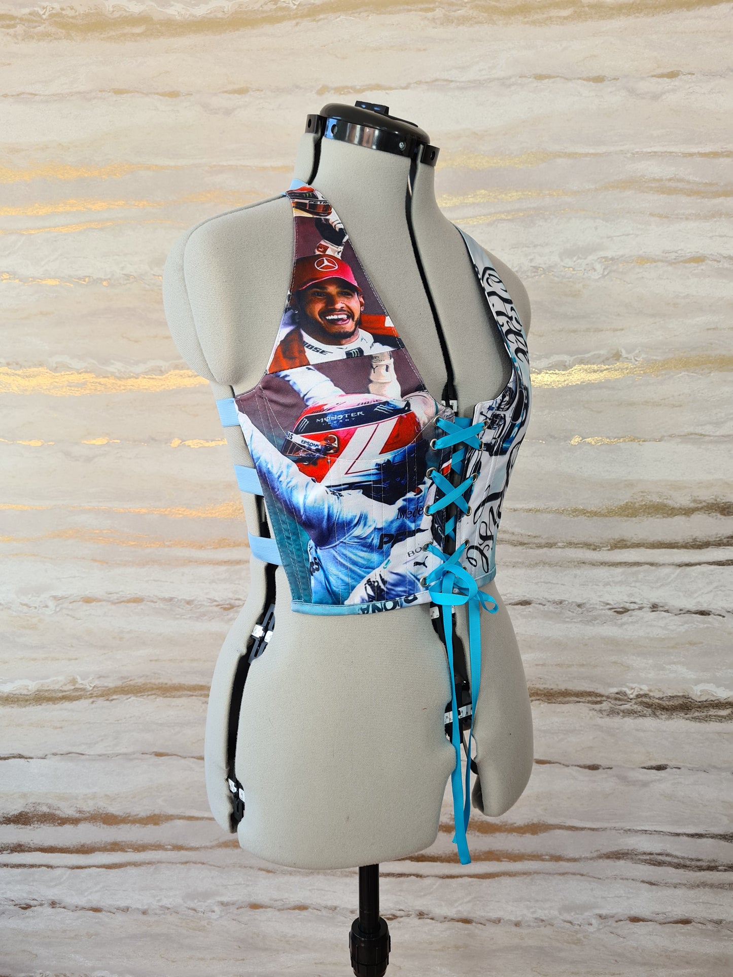 Reworked Lewis Hamilton cropped front lacing corset - S