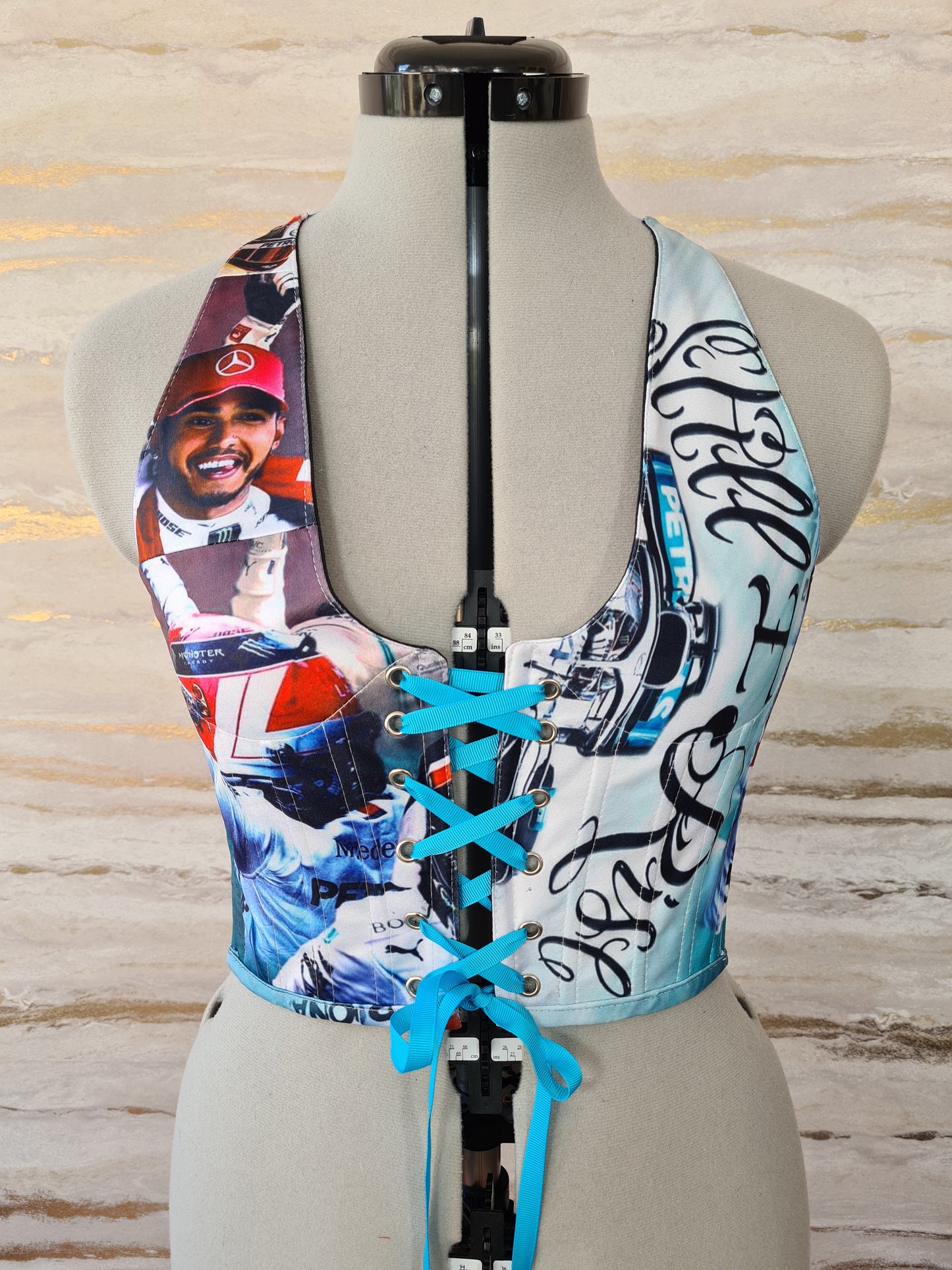 Reworked Lewis Hamilton cropped front lacing corset - S