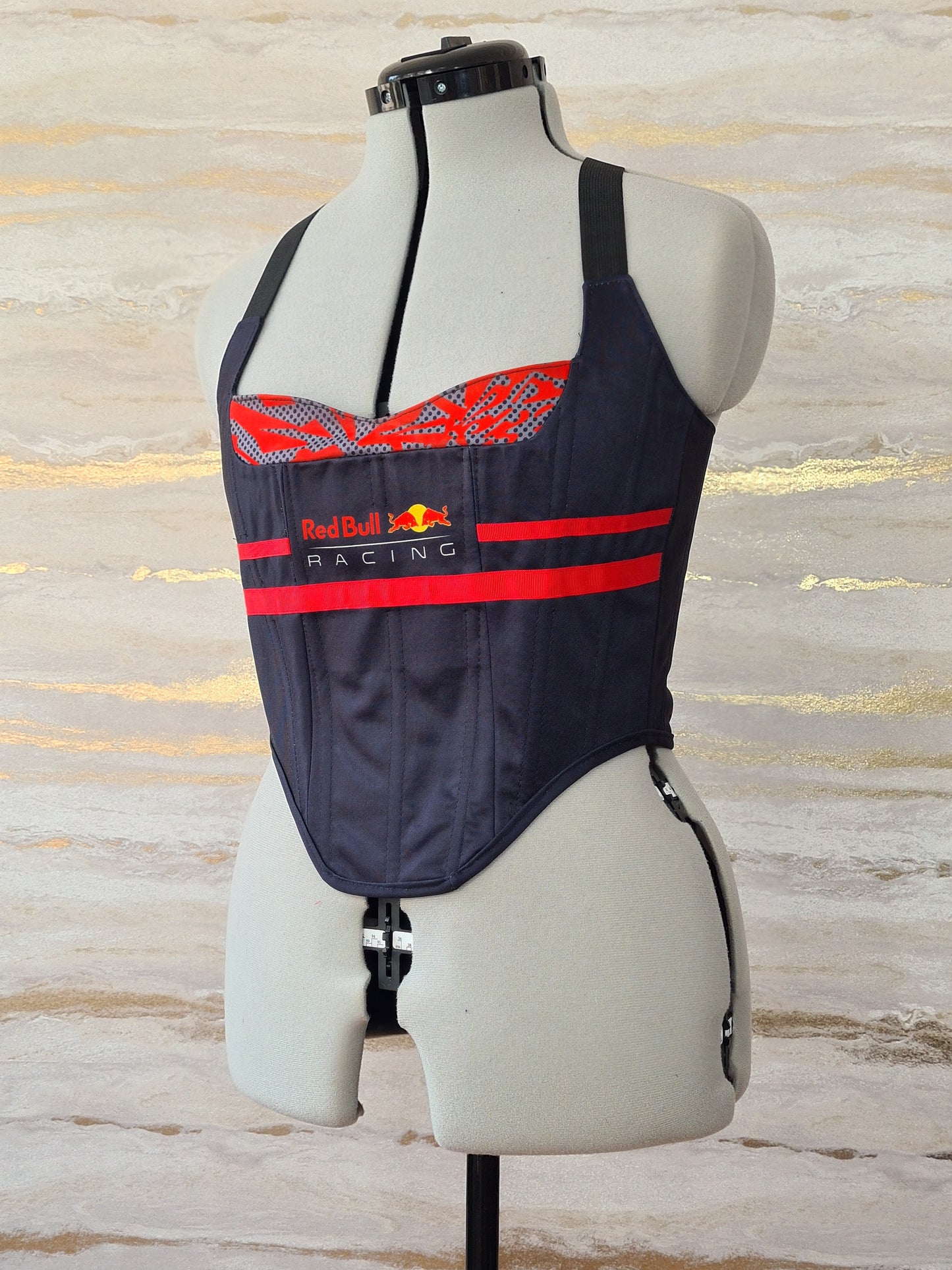 Reworked RedBull peek-a-boo back lacing corset - S