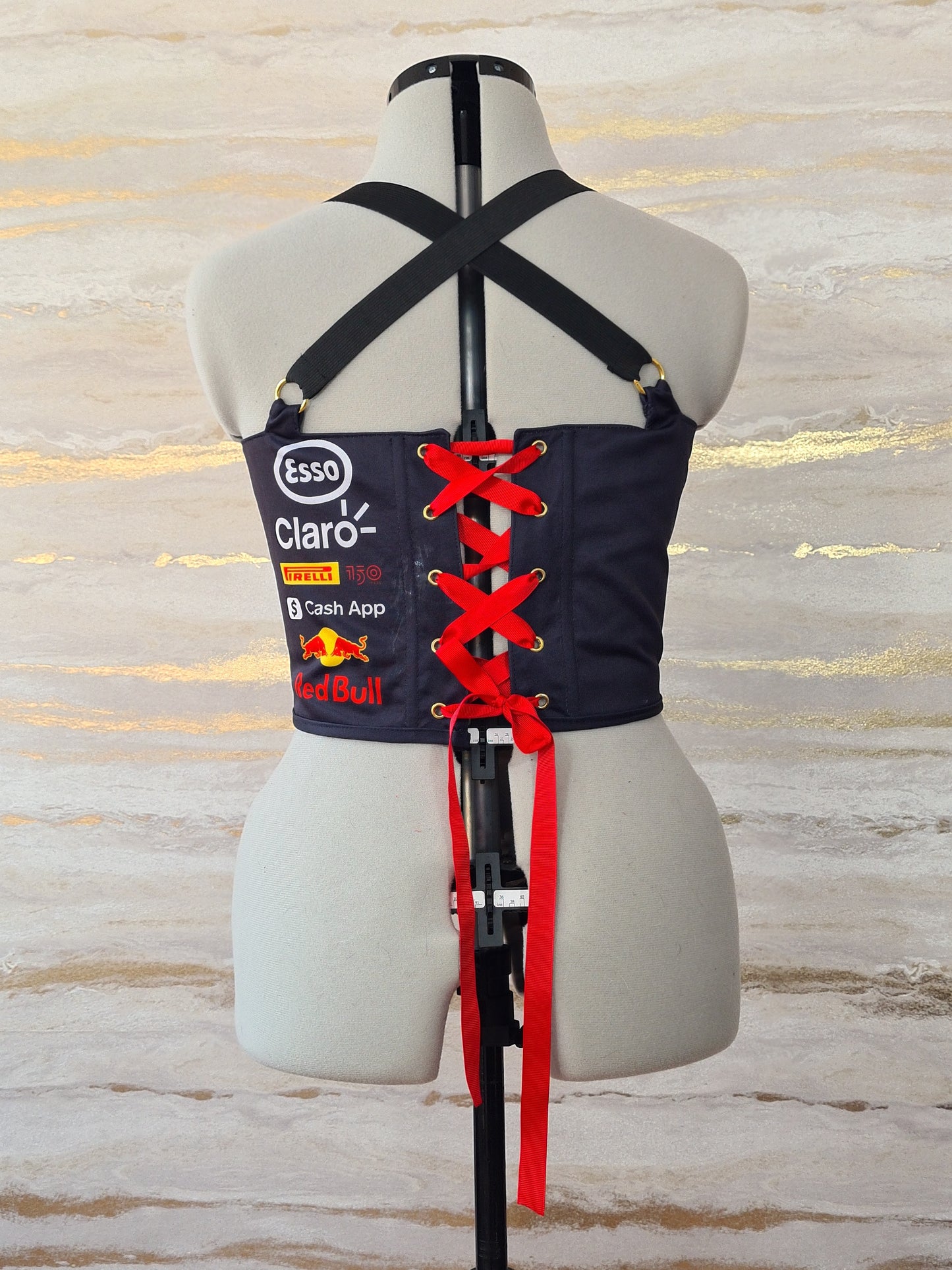 Reworked RedBull peek-a-boo back lacing corset - S