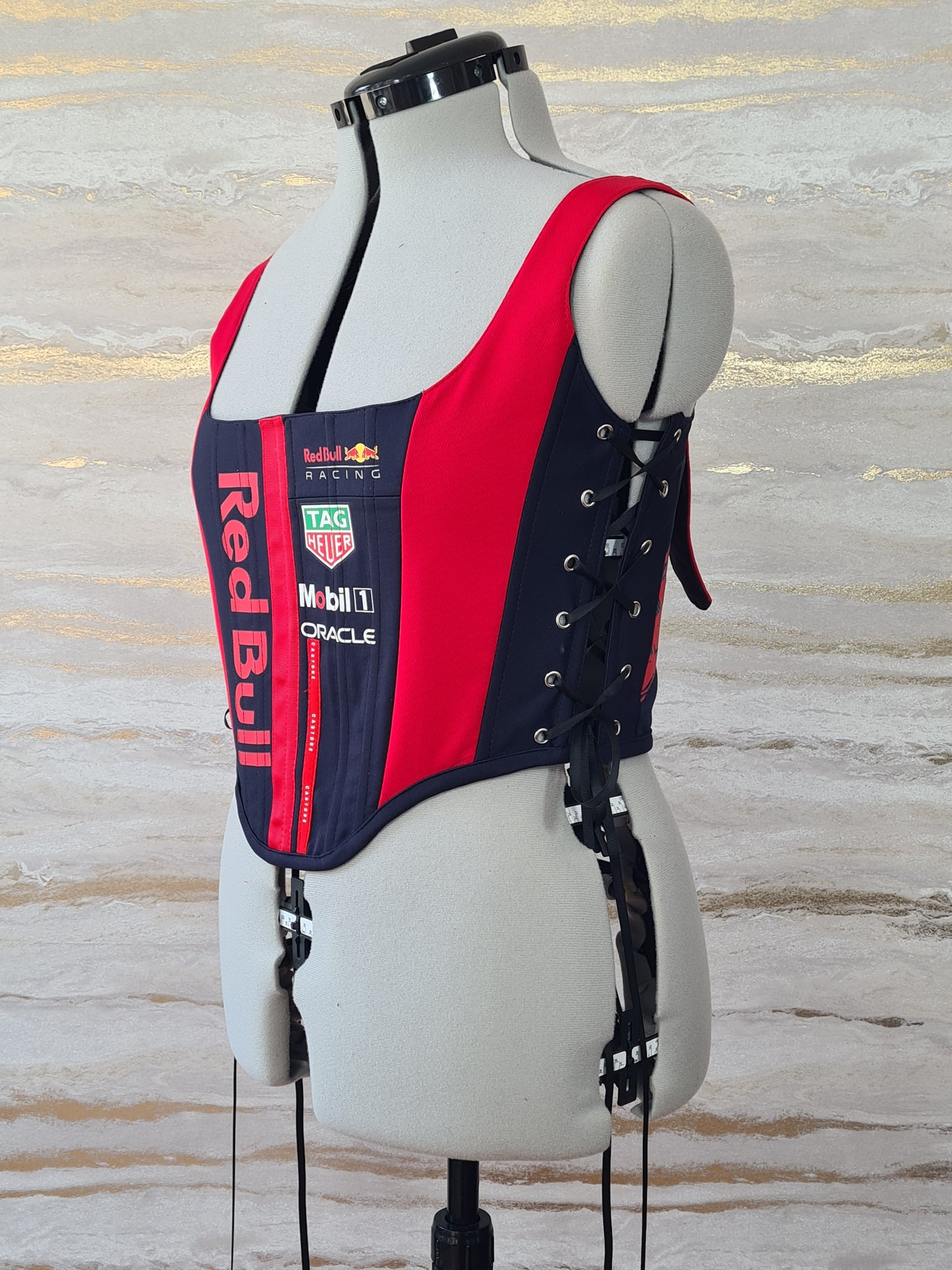 Reworked Redbull cropped side lacing corset - M