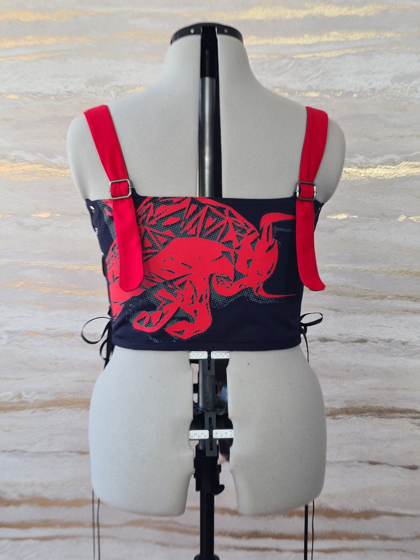 Reworked Redbull cropped side lacing corset - M