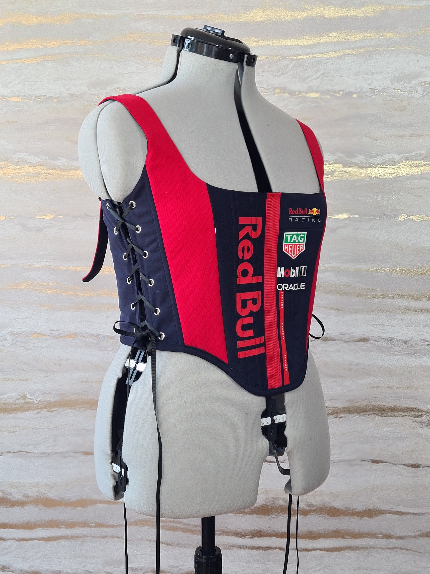 Reworked Redbull cropped side lacing corset - M