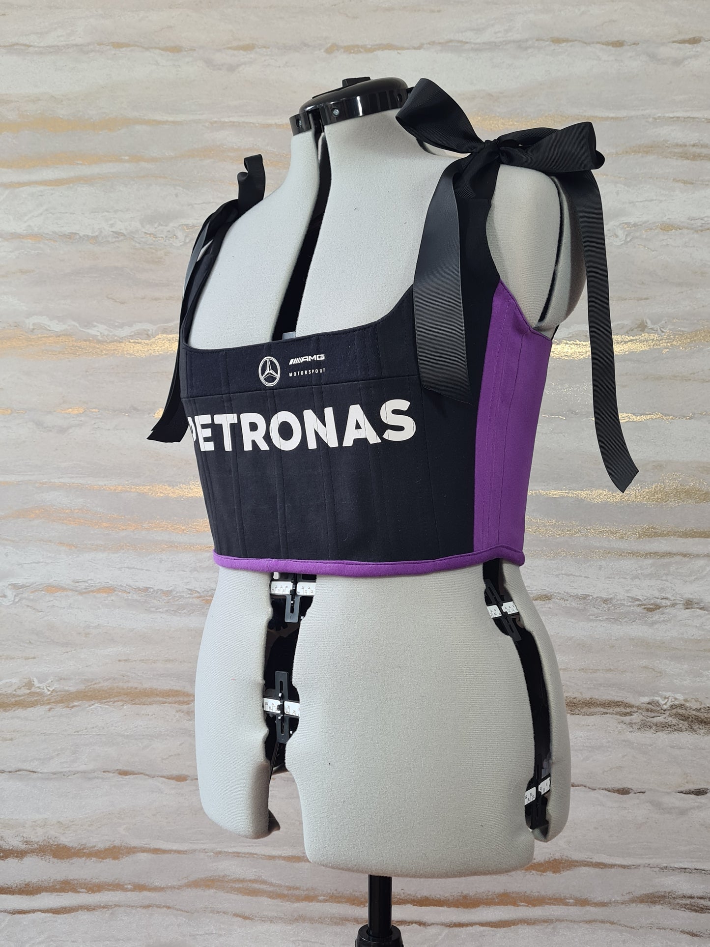 Reworked Mercedes black and purple cropped back lacing corset - M