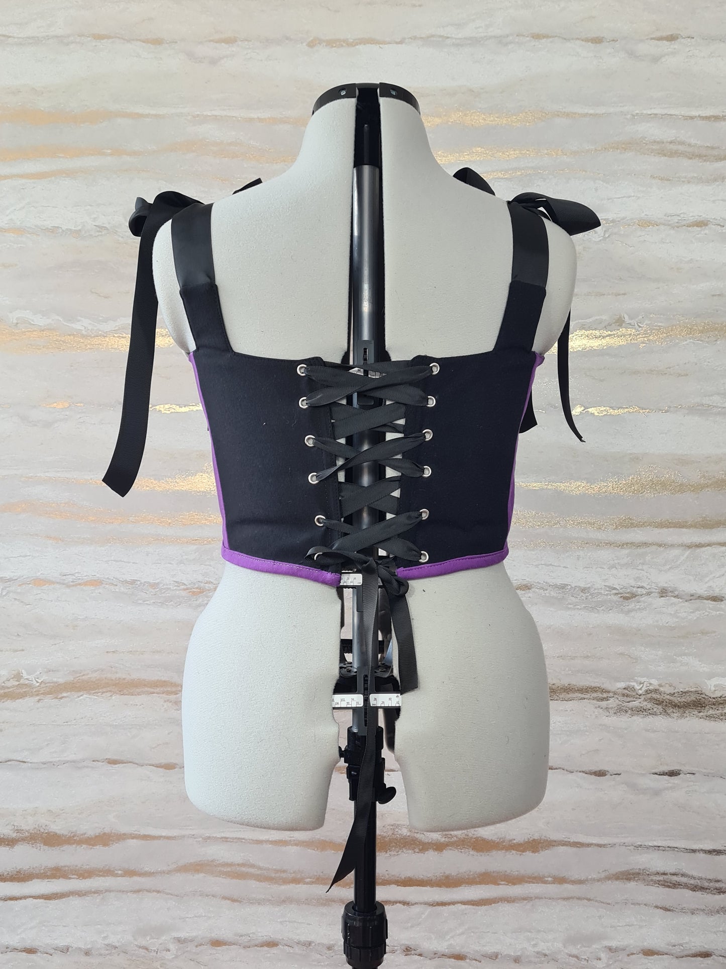 Reworked Mercedes black and purple cropped back lacing corset - M