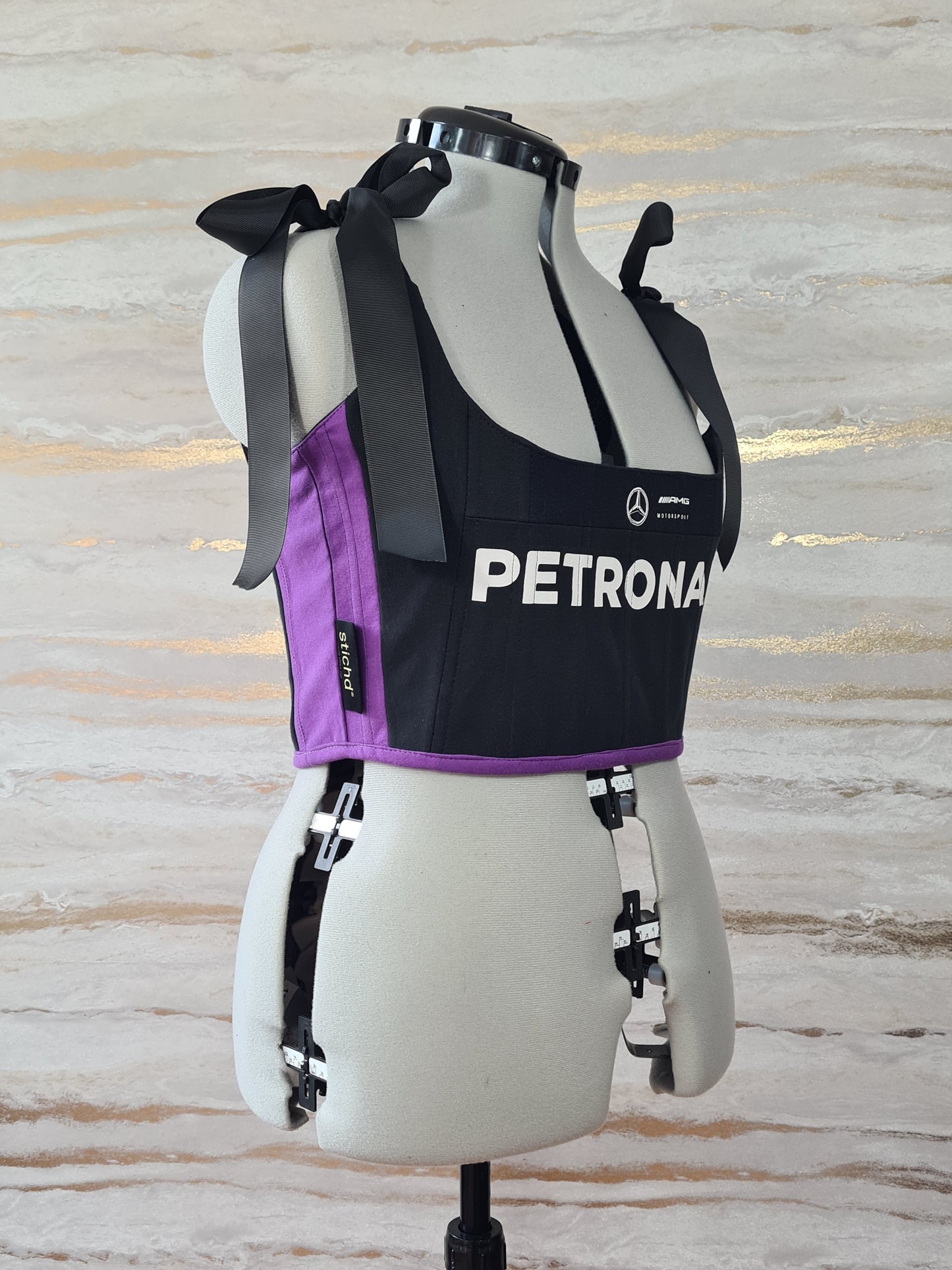 Reworked Mercedes black and purple cropped back lacing corset - M