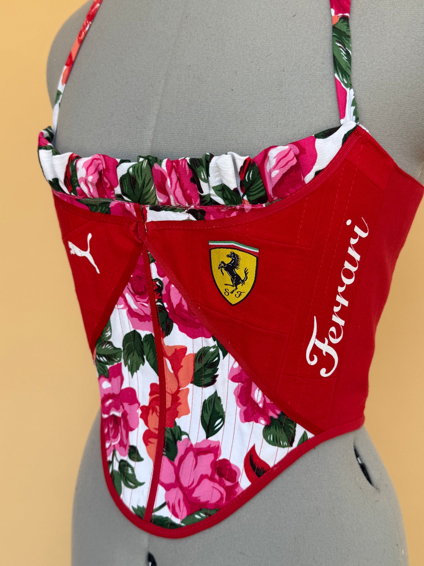 Reworked Ferrari floral ruffle corset -XXS-XS