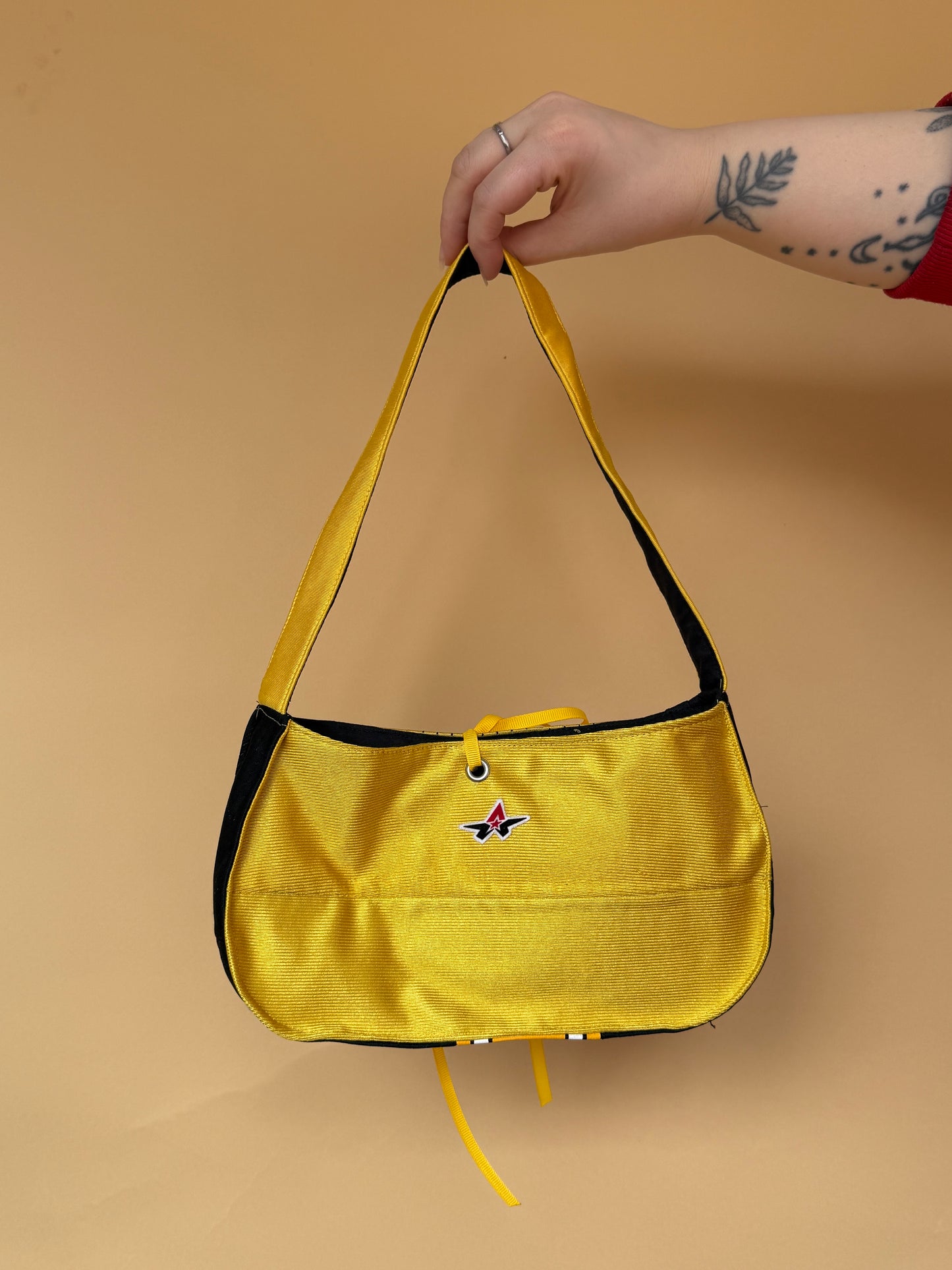 Reworked Pittsburgh Steelers cropped back lacing corset and matching Bag - S