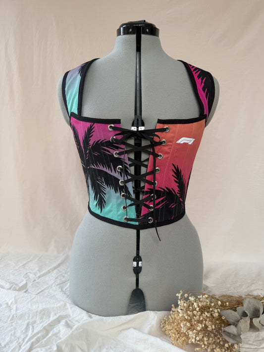 Reworked F1 Floral cropped back lacing corset - S