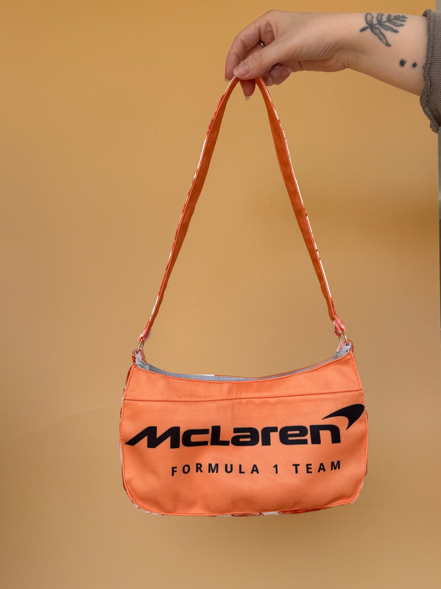 Reworked McLaren floral cropped corset with halter neck and matching bag - XS-S