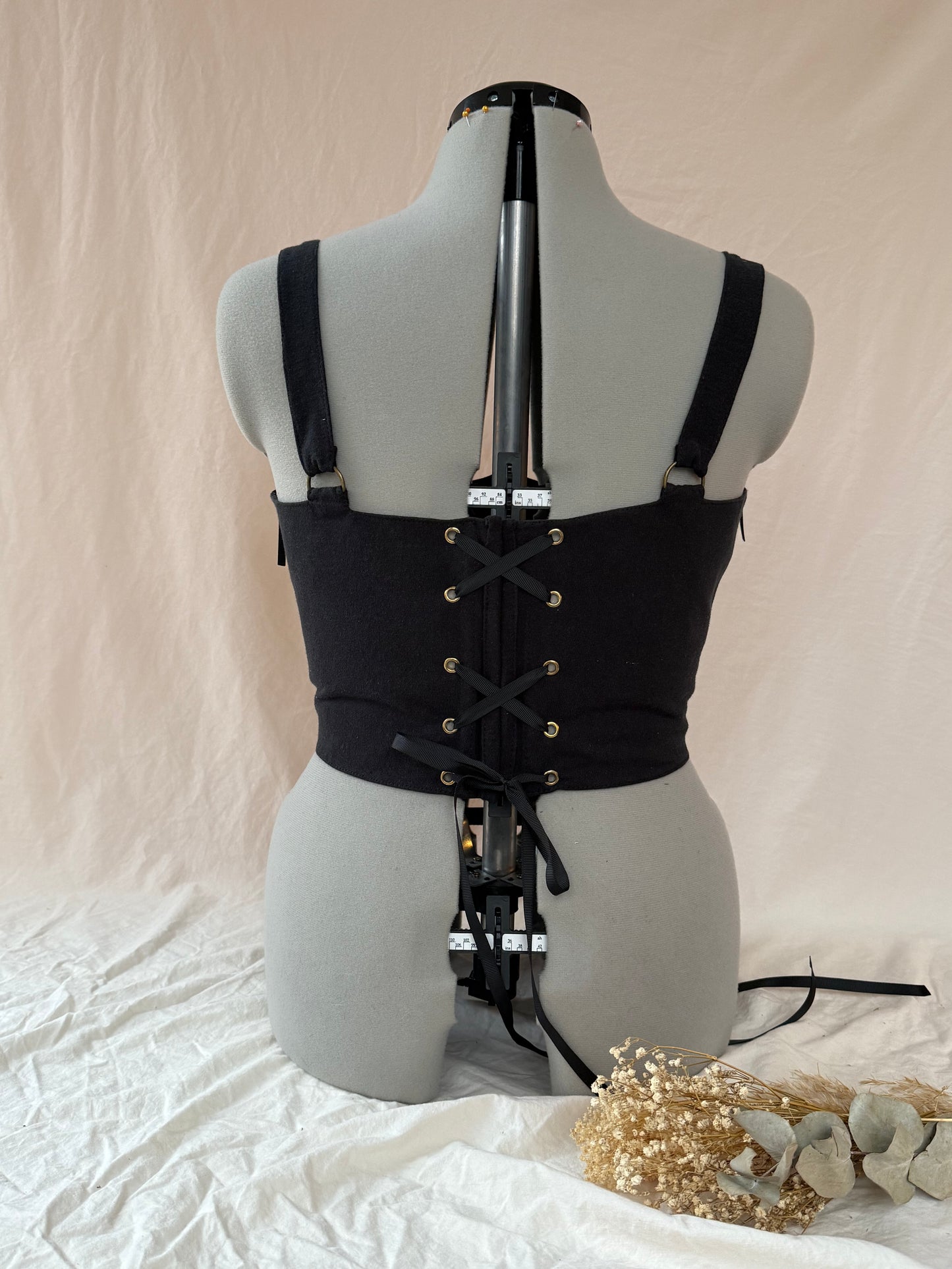 Reworked Black Thrasher cropped back lacing corset - L