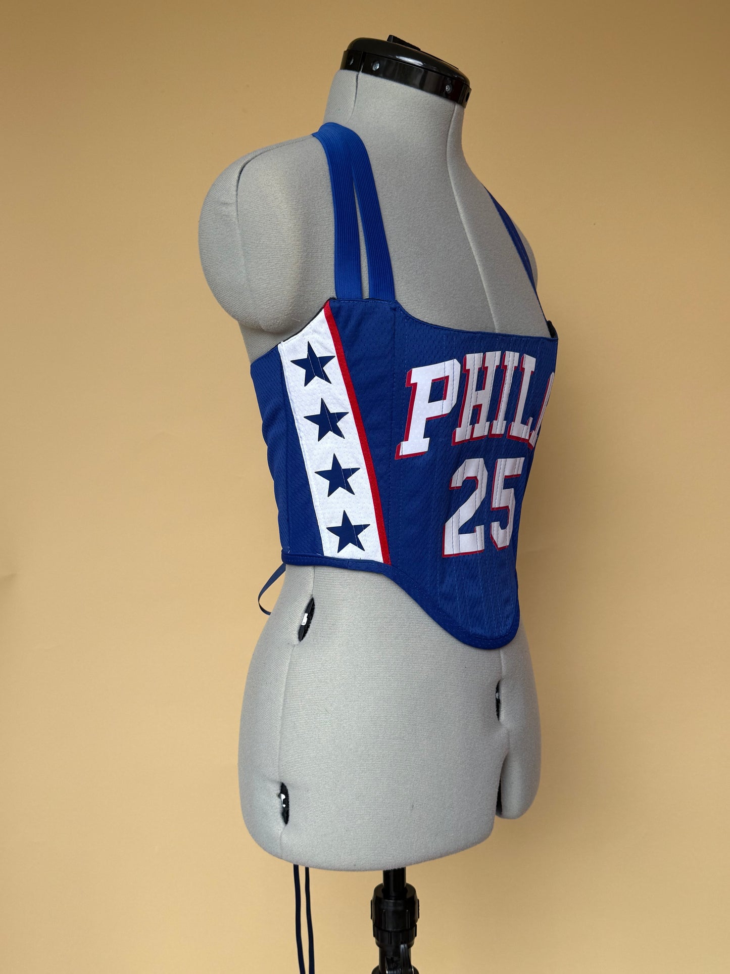 Reworked Philadelphia Phillies cropped back lacing corset - XS/S