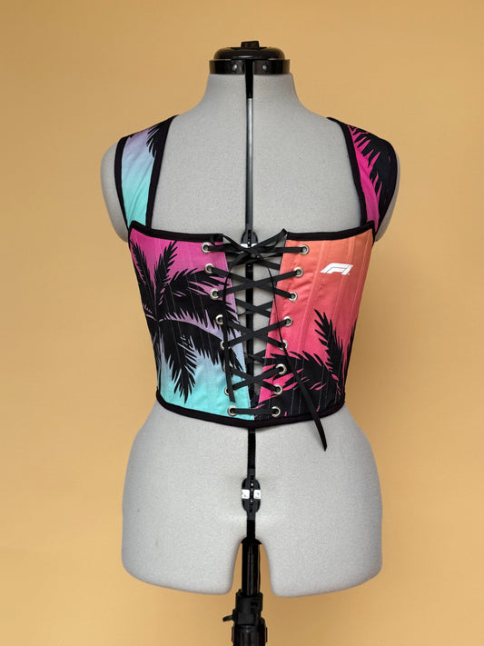 Reworked F1 Floral cropped back lacing corset - S